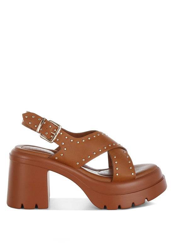 Nambo Stud Embellished Block Heel Sandals - VacationGrabs