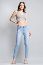 Mid Rise Push Up Ankle Skinny Jeans