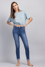 Mid Rise Push Up Ankle Skinny Jeans