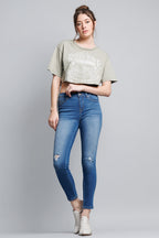 High Rise Destructed Skinny Jeans