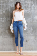 Mid Rise Destructed Ankle Skinny Jeans