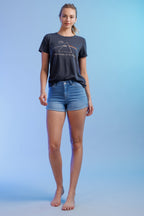 High Rise Cuffed Denim Shorts
