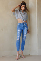 High Rise Destructed Skinny Jeans