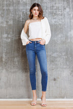 Mid Rise Destructed Ankle Skinny Jeans