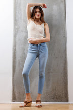 Mid Rise Destructed Ankle Skinny Jeans