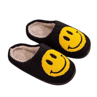 Women's Shoes - Slippers Black Yellow Smiley Face Slippers