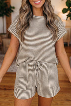 Stripe Textured Knit Top & Shorts Set