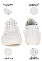 Women's embellished chunky sneakers in white with chic stud details