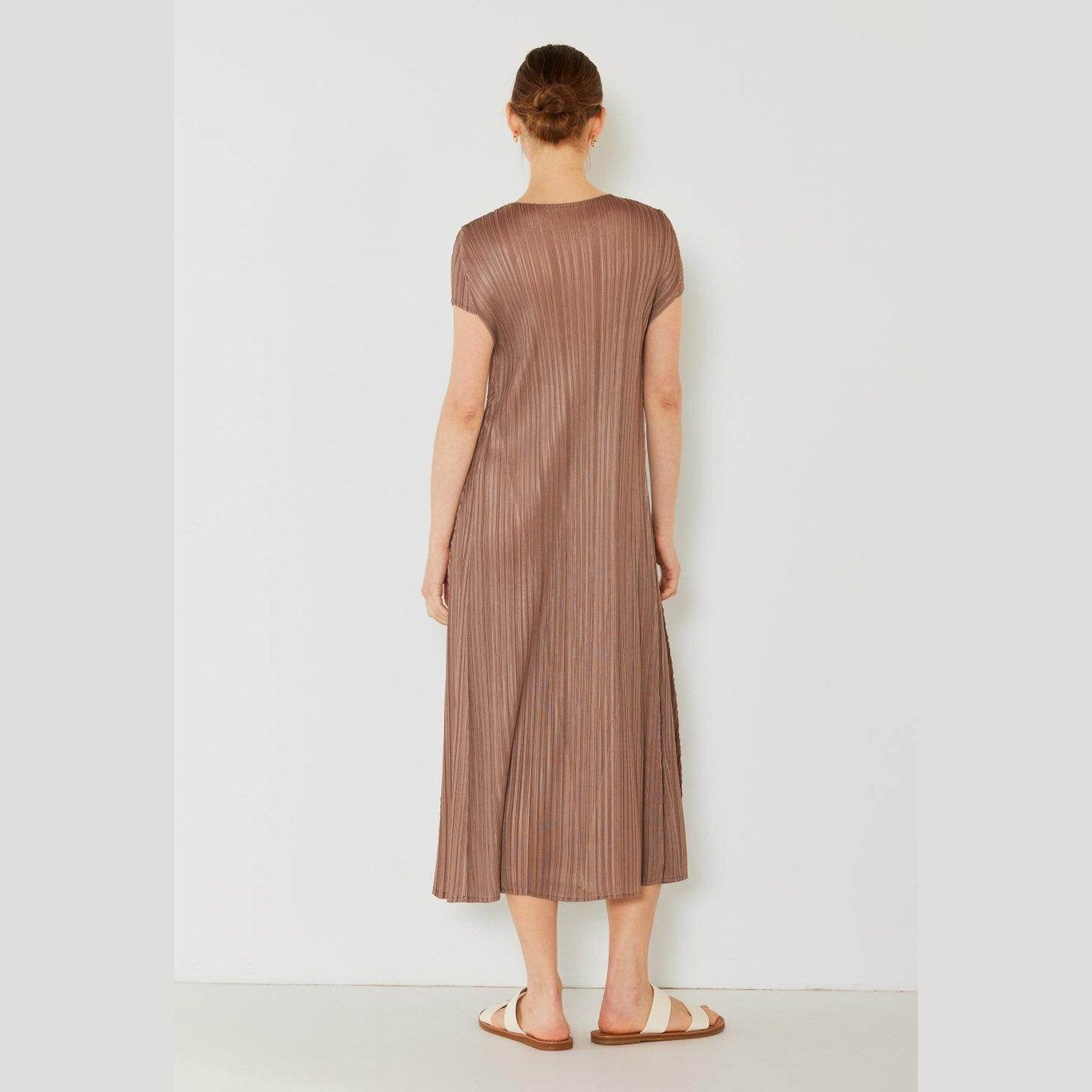 Pleated Cap Sleeve A-Line Dress - VacationGrabs