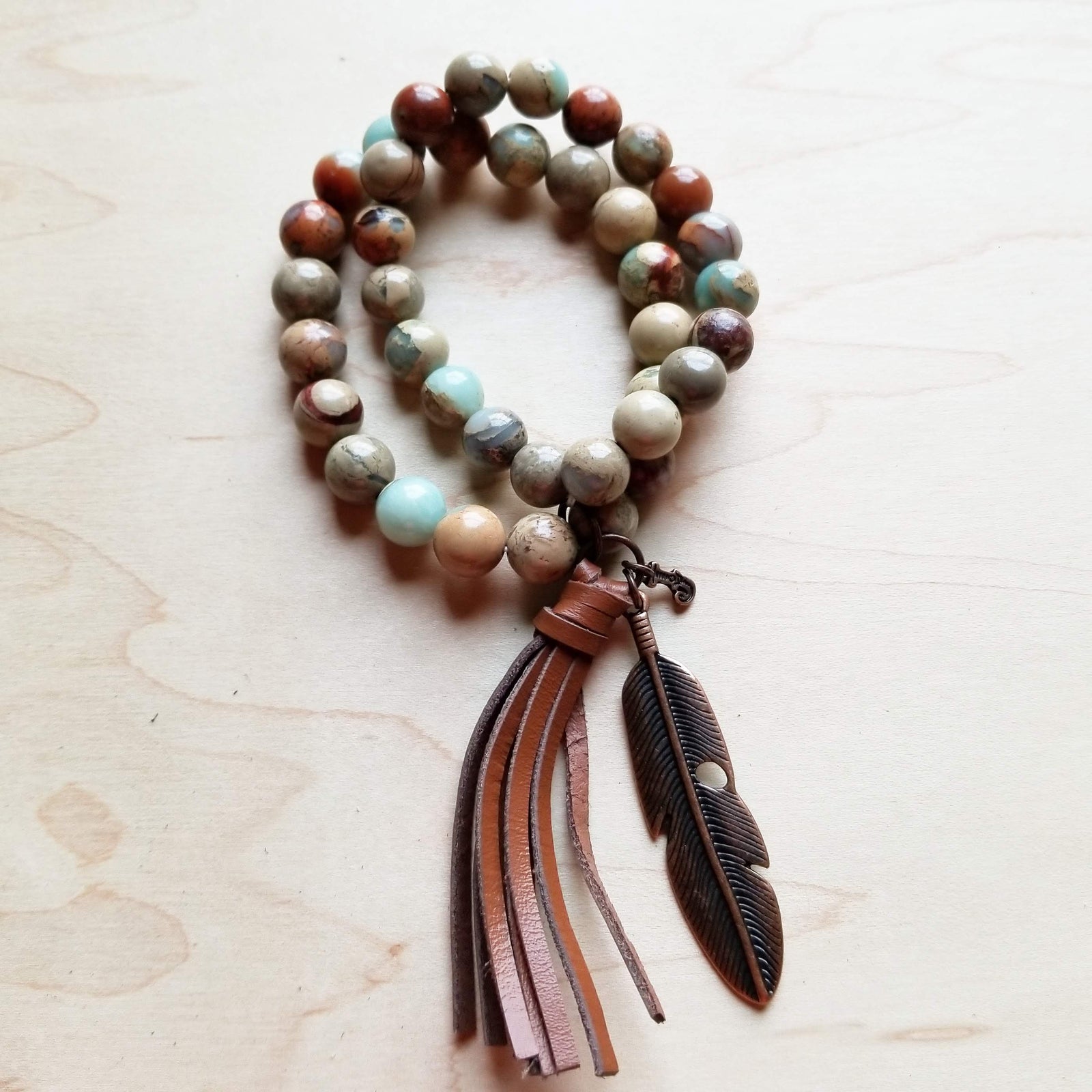 **Aqua Terra Jasper Beaded Bracelet w/ Tassel 019H