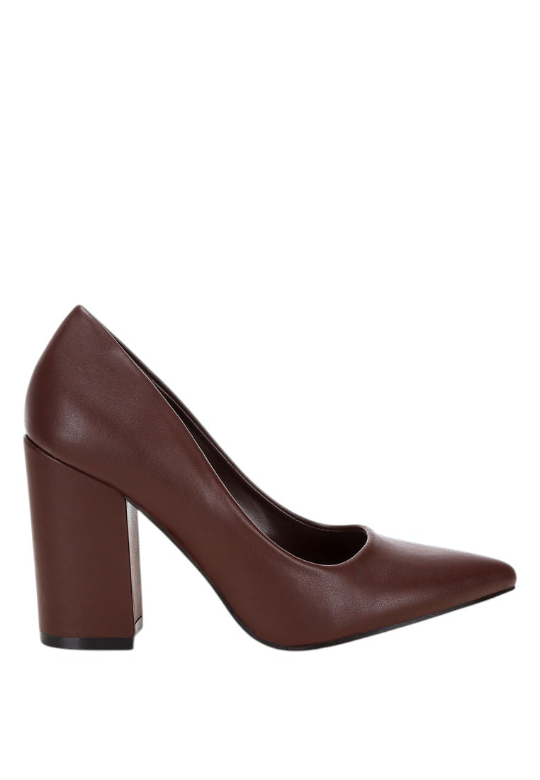 Zhuri Faux Leather Solid Block Heel Pumps