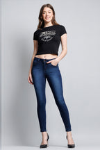 Mid Rise Push Up Ankle Skinny Jeans