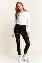 High Rise Destructed Skinny Jeans