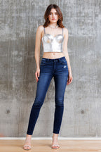 Mid Rise Destructed Skinny Jeans