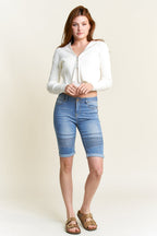 Mid Rise 5 Pocket Bermuda Denim Shorts
