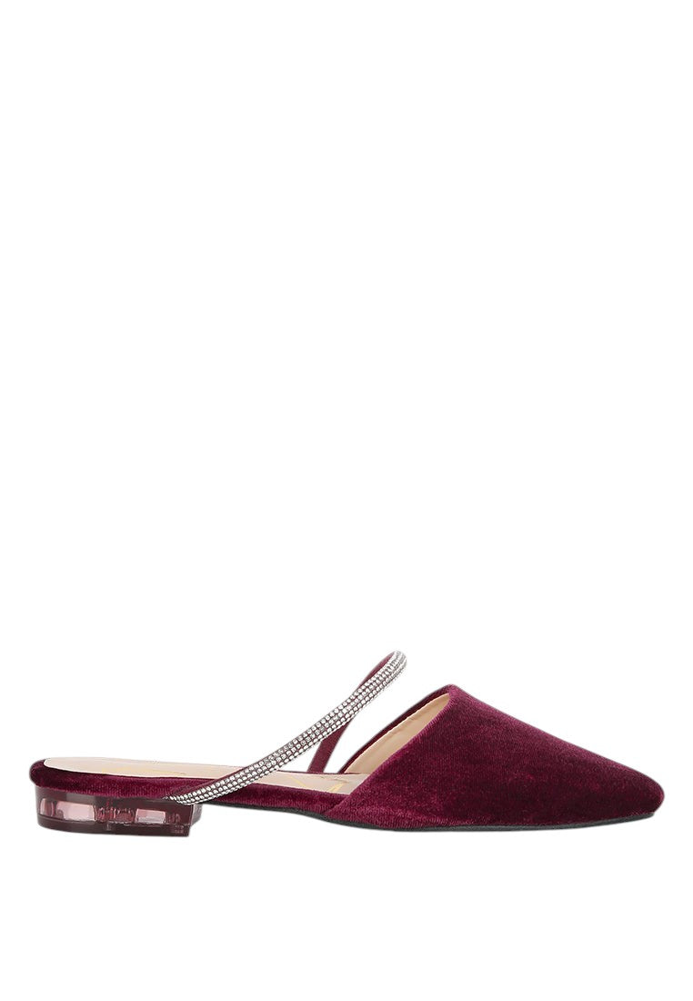 Turnon Velvet Diamante Detail Flat Mules