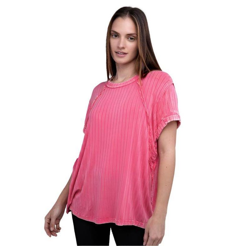 Ribbed Raglan Dolman Sleeve Boat-Neck Top - VacationGrabs