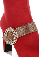 Women's Shoes - BootsAsagao Diamante & Rhinestones Strap Boots - VacationGrabs