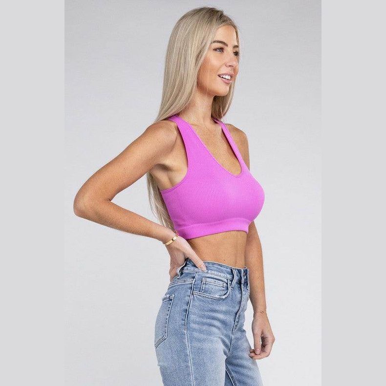 Ribbed Cropped Racerback Tank Top - VacationGrabs