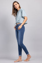Mid Rise Push Up Ankle Skinny Jeans