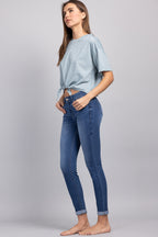 Mid Rise Push Up Ankle Skinny Jeans