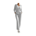 Women Ribbed Knit V Neck Slouchy Two-piece Outfit - VacationGrabs