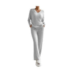Women Ribbed Knit V Neck Slouchy Two-piece Outfit - VacationGrabs