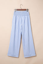 Stripe Shirred High Waist Wide Leg Pants