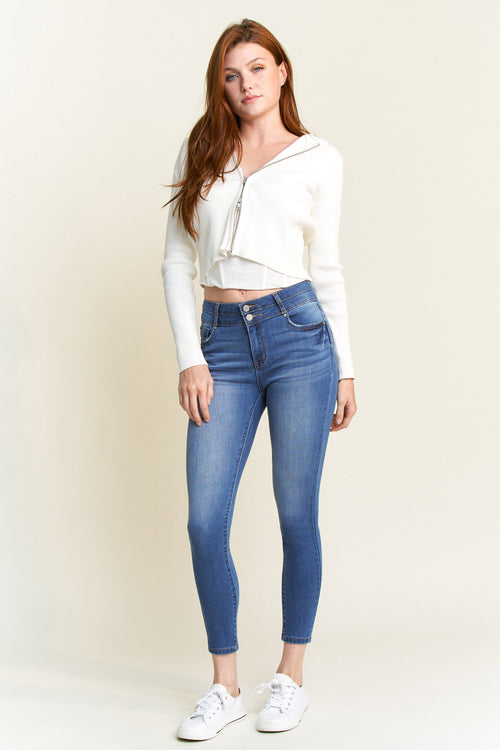 Double Waist High Rise Ankle Skinny Jeans