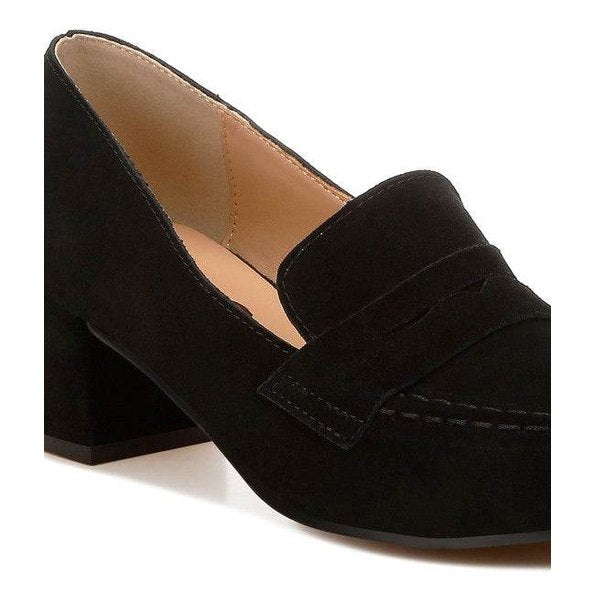 Astra Block Heel Genuine Suede Loafers - VacationGrabs