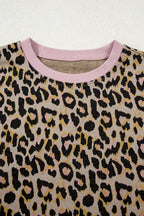 Leopard Contrast Edge Pullover and Shorts Set