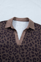 Leopard Collared V-Neck Top & Shorts Set