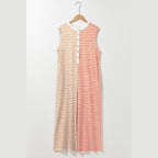 Orange Stripe Oversized Buttoned Front Sleeveless Wide Leg Jumpsuit - VacationGrabs