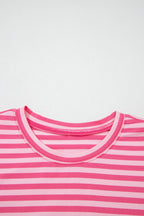Stripe Drop Shoulder Top & Buttoned Pants Set