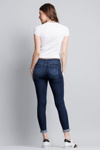 Mid Rise Push Up Roll Cuffed Ankle Skinny Jeans