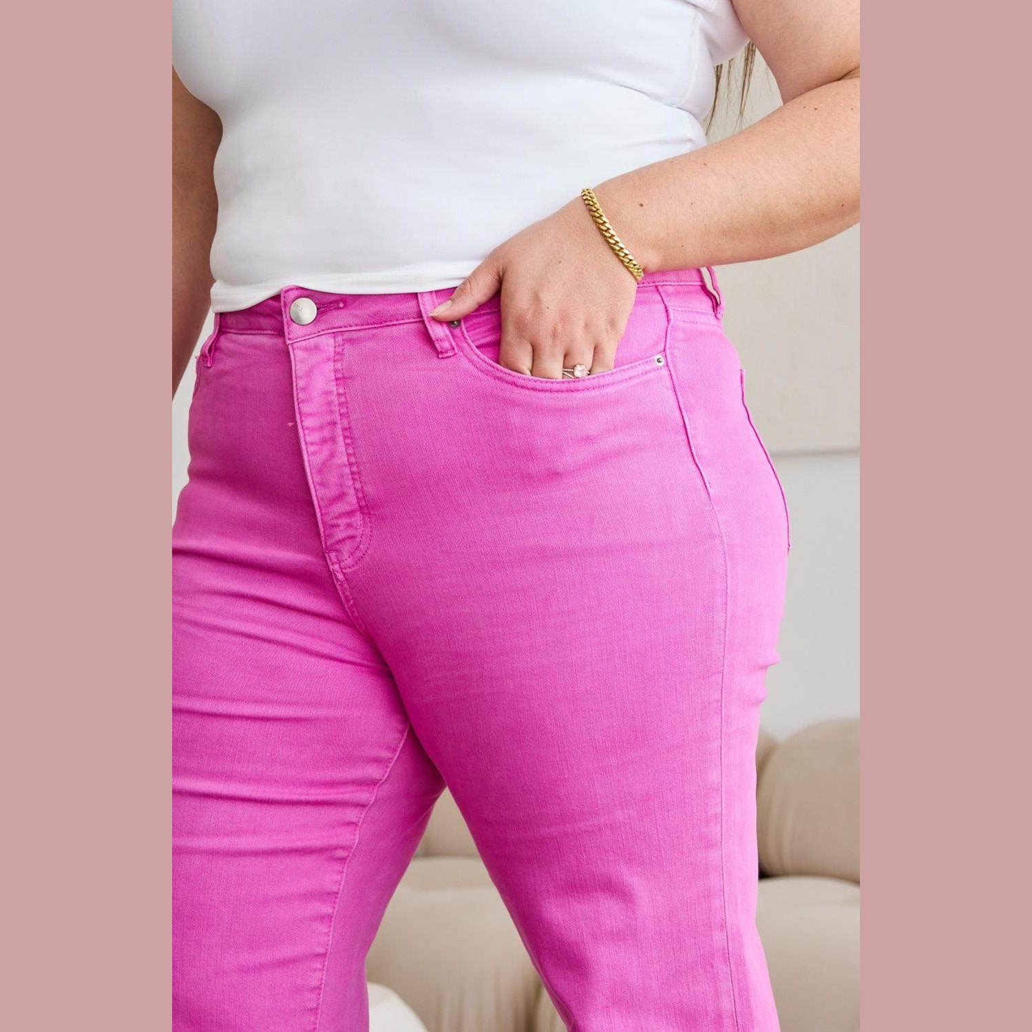 RFM Crop Chloe Full Size Tummy Control High Waist Raw Hem - VacationGrabs