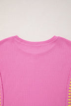 Stripe Patchwork Waffle Knit Loose T-Shirt