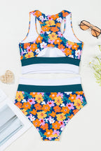 Floral Racerback Cutout High Waist Bikini Set
