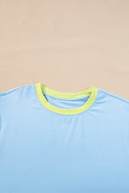 Colorblock Short Sleeve Top & Wide Leg Pants Set