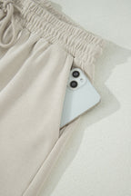 Solid Puff Sleeve Top & Drawstring Shorts Set