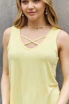 Women's Shirts BOMBOM Criss Cross Front Detail Sleeveless Top in Butter Yellow