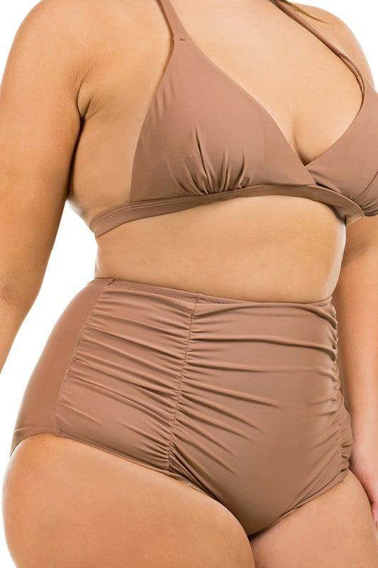 Swimwear - Two Piece High Waist With Rughe Front - VacationGrabs
