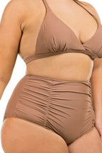 Swimwear - Two Piece High Waist With Rughe Front - VacationGrabs
