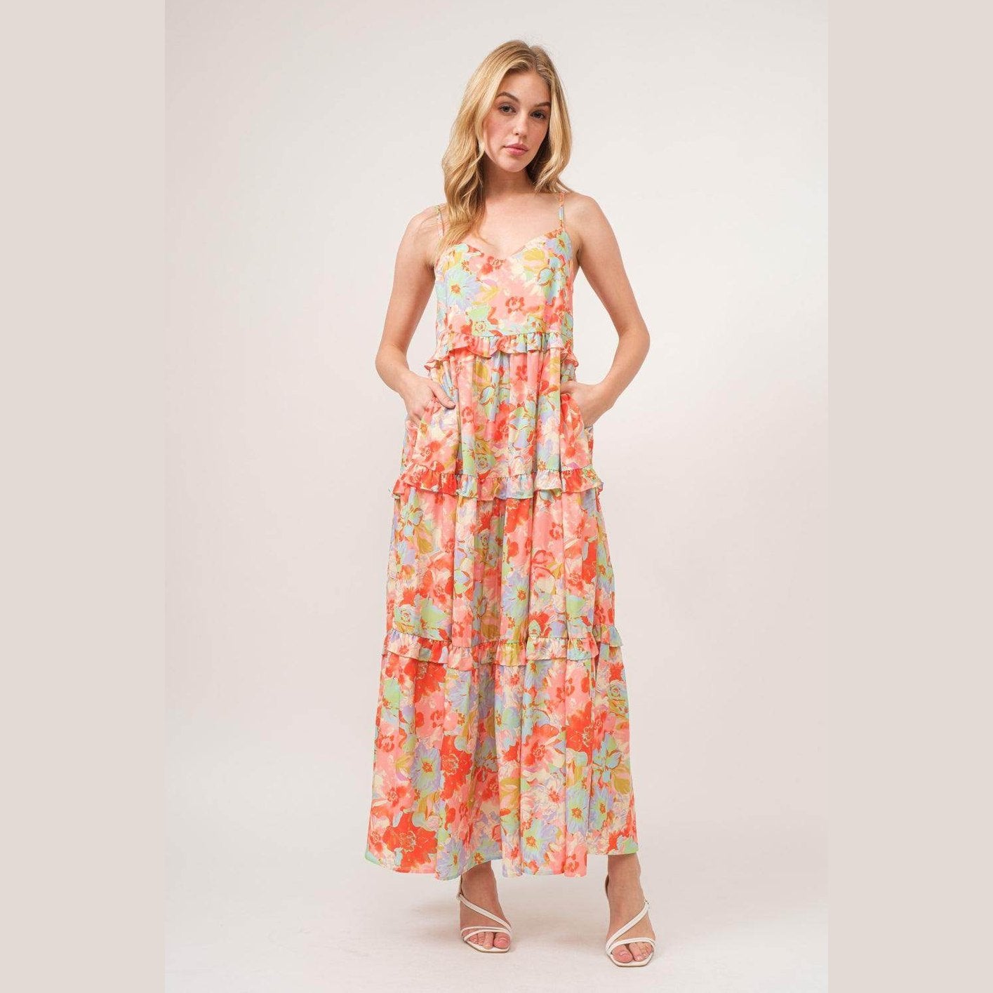 And The Why Floral Ruffled Tiered Maxi Cami Dress - VacationGrabs