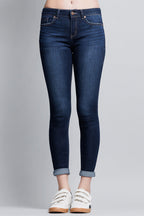 Mid Rise Push Up Roll Cuffed Ankle Skinny Jeans