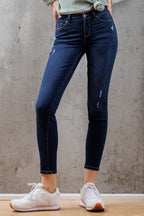 Mid Rise Destructed Ankle Skinny Jeans
