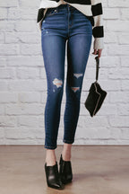 High Rise Destructed Skinny Jeans