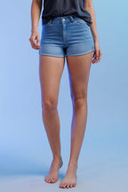 High Rise Cuffed Denim Shorts