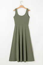 Solid Sleeveless Flared Side Slit Midi Dress