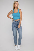 Women's Shirts - Cropped TopsCotton Square Neck Cropped Cami Top - VacationGrabs